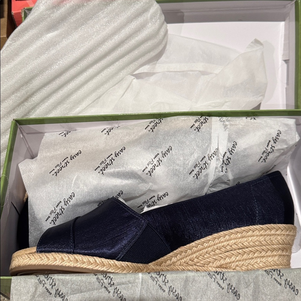 Women's Jasper Super Flex Espadrille Sandals Navy Peep Toe Wedge Espadrilles - Picture 6 of 9